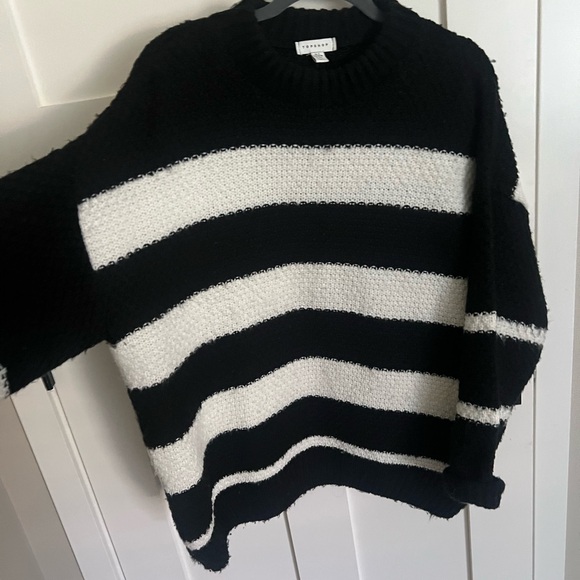 Topshop Chunky Black & Knit Sweater | Black & White Stripe | Oversized Pullover - Picture 2 of 5
